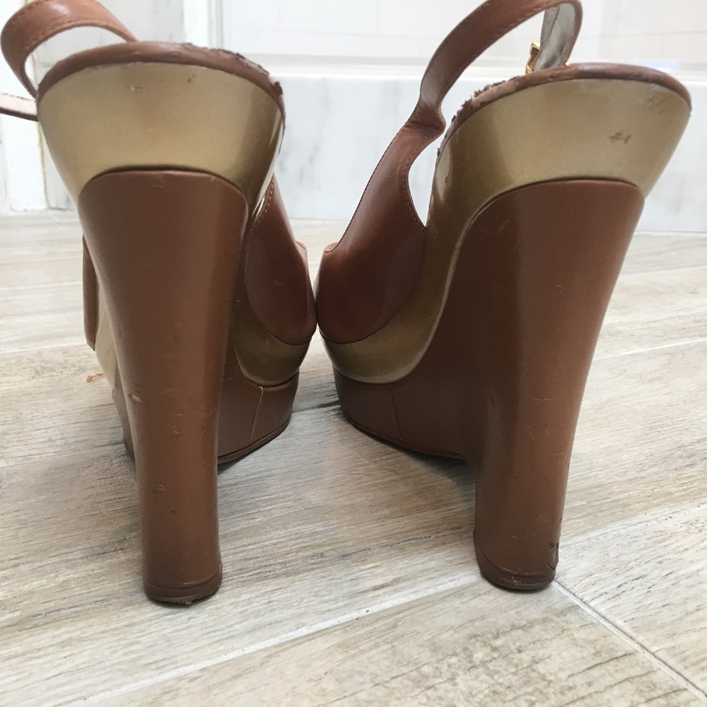 JESSICA SIMPSON LEATHER SLINGBACK PLATFORM SHOES - Picture 4 of 8